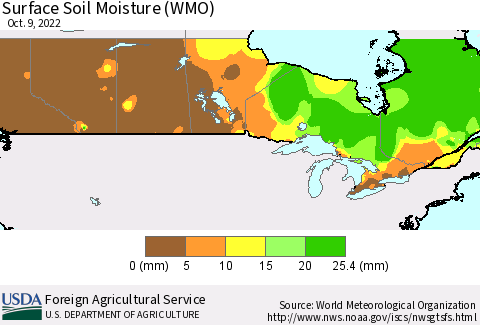 Canada Surface Soil Moisture (WMO) Thematic Map For 10/3/2022 - 10/9/2022