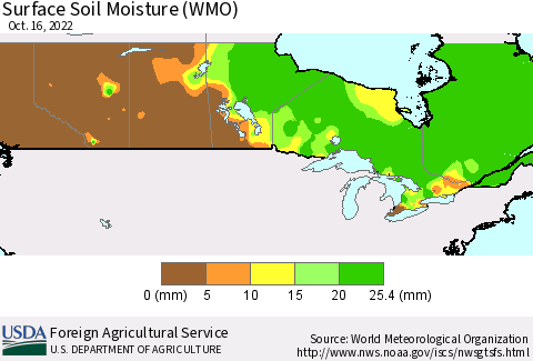 Canada Surface Soil Moisture (WMO) Thematic Map For 10/10/2022 - 10/16/2022