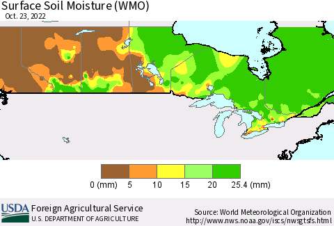 Canada Surface Soil Moisture (WMO) Thematic Map For 10/17/2022 - 10/23/2022