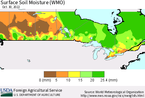 Canada Surface Soil Moisture (WMO) Thematic Map For 10/24/2022 - 10/30/2022