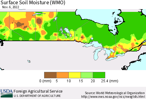Canada Surface Soil Moisture (WMO) Thematic Map For 10/31/2022 - 11/6/2022