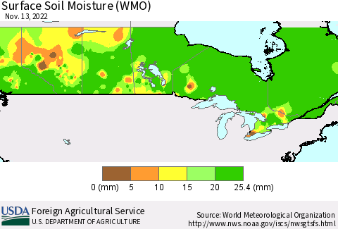 Canada Surface Soil Moisture (WMO) Thematic Map For 11/7/2022 - 11/13/2022