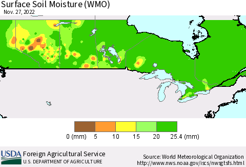 Canada Surface Soil Moisture (WMO) Thematic Map For 11/21/2022 - 11/27/2022