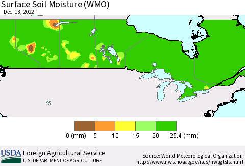 Canada Surface Soil Moisture (WMO) Thematic Map For 12/12/2022 - 12/18/2022