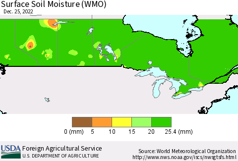 Canada Surface Soil Moisture (WMO) Thematic Map For 12/19/2022 - 12/25/2022