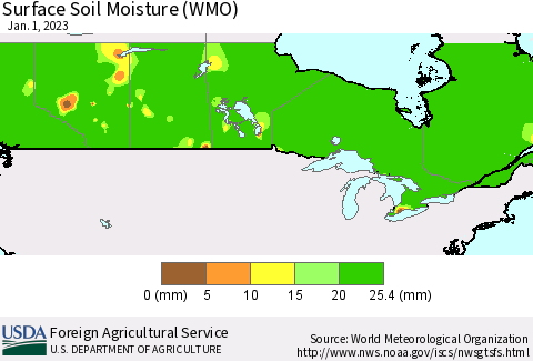 Canada Surface Soil Moisture (WMO) Thematic Map For 12/26/2022 - 1/1/2023