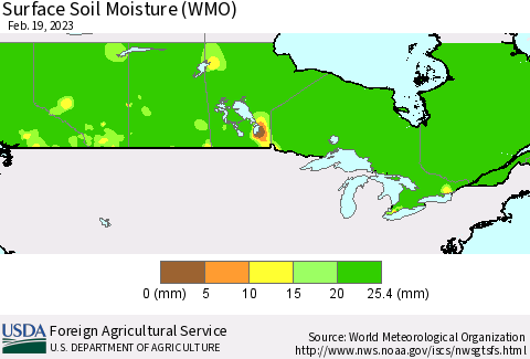 Canada Surface Soil Moisture (WMO) Thematic Map For 2/13/2023 - 2/19/2023