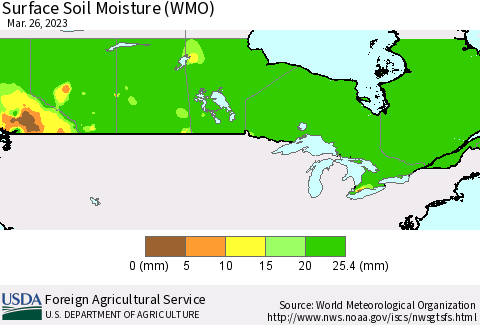 Canada Surface Soil Moisture (WMO) Thematic Map For 3/20/2023 - 3/26/2023