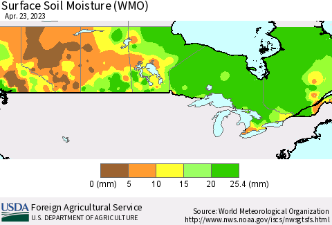 Canada Surface Soil Moisture (WMO) Thematic Map For 4/17/2023 - 4/23/2023
