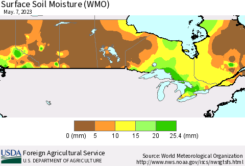 Canada Surface Soil Moisture (WMO) Thematic Map For 5/1/2023 - 5/7/2023