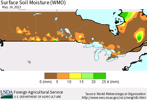Canada Surface Soil Moisture (WMO) Thematic Map For 5/8/2023 - 5/14/2023