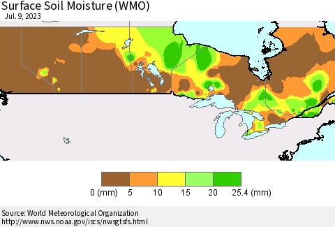 Canada Surface Soil Moisture (WMO) Thematic Map For 7/3/2023 - 7/9/2023
