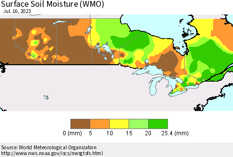 Canada Surface Soil Moisture (WMO) Thematic Map For 7/10/2023 - 7/16/2023