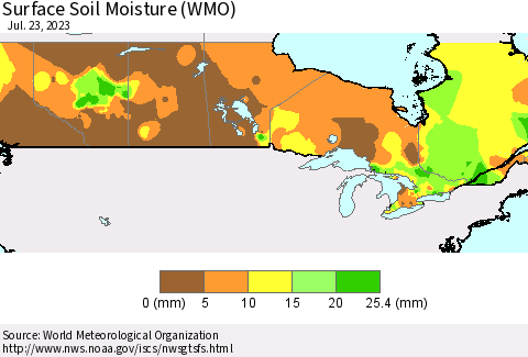 Canada Surface Soil Moisture (WMO) Thematic Map For 7/17/2023 - 7/23/2023