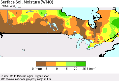 Canada Surface Soil Moisture (WMO) Thematic Map For 7/31/2023 - 8/6/2023
