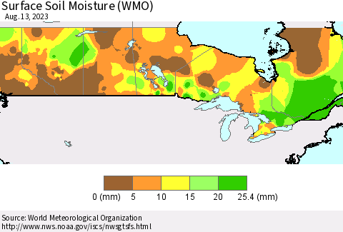 Canada Surface Soil Moisture (WMO) Thematic Map For 8/7/2023 - 8/13/2023