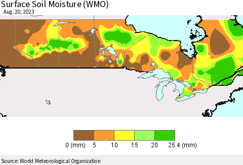 Canada Surface Soil Moisture (WMO) Thematic Map For 8/14/2023 - 8/20/2023