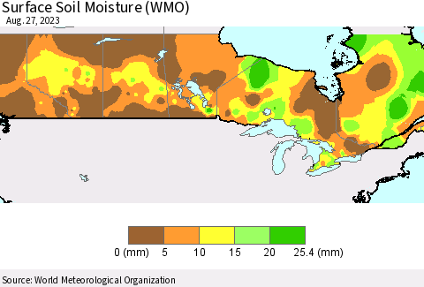 Canada Surface Soil Moisture (WMO) Thematic Map For 8/21/2023 - 8/27/2023