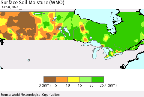 Canada Surface Soil Moisture (WMO) Thematic Map For 10/2/2023 - 10/8/2023