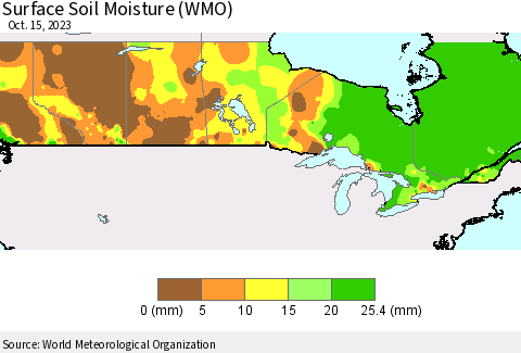 Canada Surface Soil Moisture (WMO) Thematic Map For 10/9/2023 - 10/15/2023