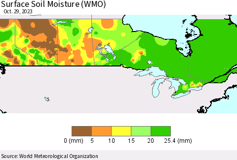 Canada Surface Soil Moisture (WMO) Thematic Map For 10/23/2023 - 10/29/2023