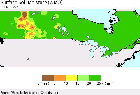 Canada Surface Soil Moisture (WMO) Thematic Map For 1/8/2024 - 1/14/2024