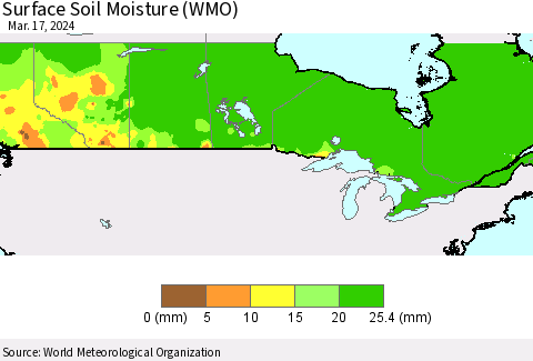 Canada Surface Soil Moisture (WMO) Thematic Map For 3/11/2024 - 3/17/2024