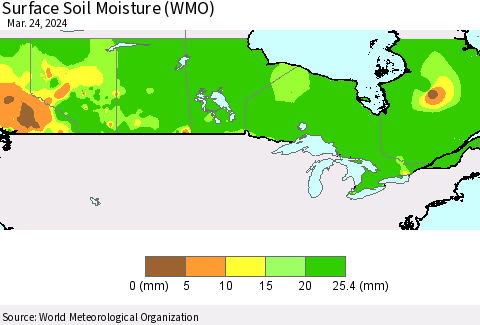 Canada Surface Soil Moisture (WMO) Thematic Map For 3/18/2024 - 3/24/2024