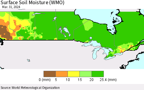 Canada Surface Soil Moisture (WMO) Thematic Map For 3/25/2024 - 3/31/2024