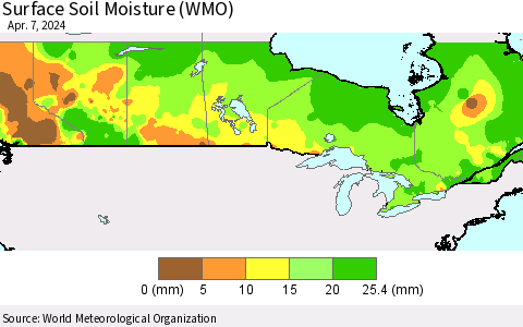 Canada Surface Soil Moisture (WMO) Thematic Map For 4/1/2024 - 4/7/2024