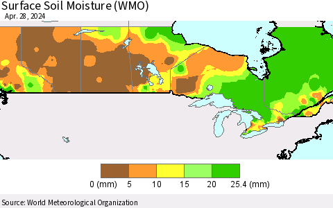 Canada Surface Soil Moisture (WMO) Thematic Map For 4/22/2024 - 4/28/2024