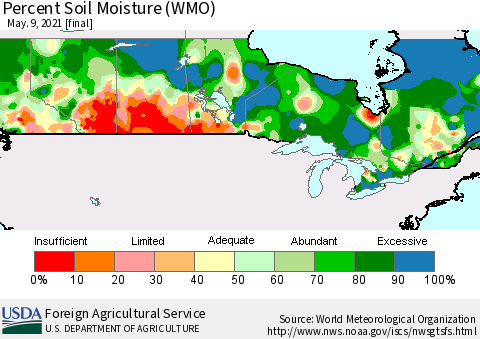 Canada Percent Soil Moisture (WMO) Thematic Map For 5/3/2021 - 5/9/2021