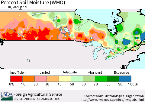 Canada Percent Soil Moisture (WMO) Thematic Map For 7/12/2021 - 7/18/2021