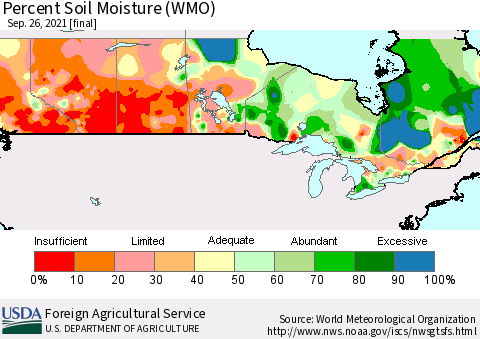 Canada Percent Soil Moisture (WMO) Thematic Map For 9/20/2021 - 9/26/2021