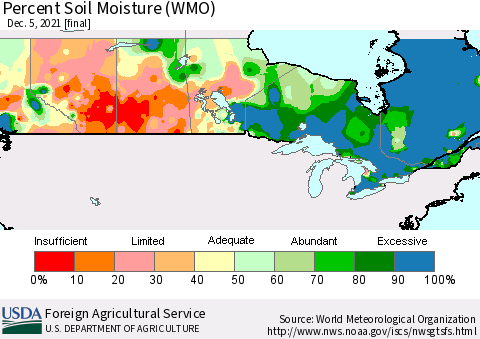 Canada Percent Soil Moisture (WMO) Thematic Map For 11/29/2021 - 12/5/2021