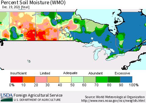 Canada Percent Soil Moisture (WMO) Thematic Map For 12/13/2021 - 12/19/2021