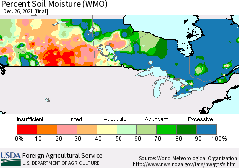 Canada Percent Soil Moisture (WMO) Thematic Map For 12/20/2021 - 12/26/2021
