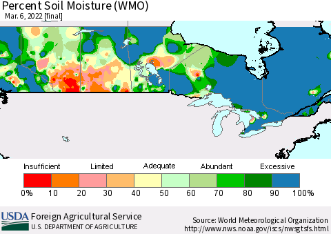 Canada Percent Soil Moisture (WMO) Thematic Map For 2/28/2022 - 3/6/2022