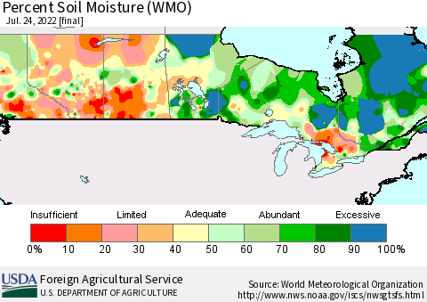 Canada Percent Soil Moisture (WMO) Thematic Map For 7/18/2022 - 7/24/2022