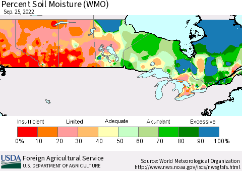 Canada Percent Soil Moisture (WMO) Thematic Map For 9/19/2022 - 9/25/2022