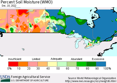 Canada Percent Soil Moisture (WMO) Thematic Map For 12/12/2022 - 12/18/2022