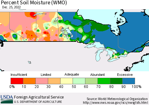 Canada Percent Soil Moisture (WMO) Thematic Map For 12/19/2022 - 12/25/2022