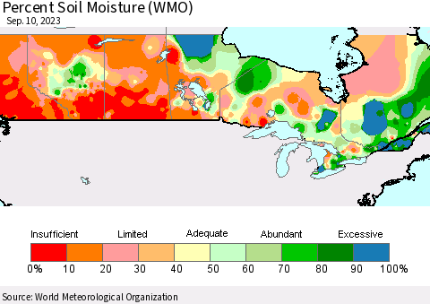 Canada Percent Soil Moisture (WMO) Thematic Map For 9/4/2023 - 9/10/2023