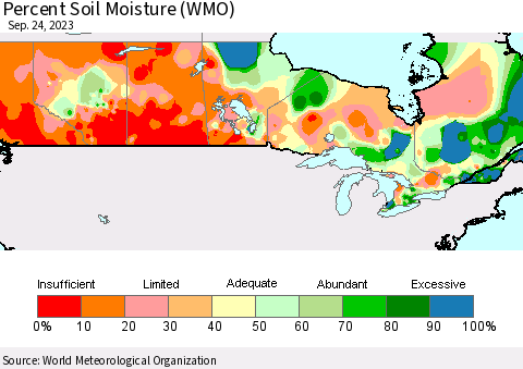 Canada Percent Soil Moisture (WMO) Thematic Map For 9/18/2023 - 9/24/2023