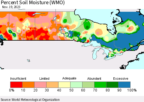 Canada Percent Soil Moisture (WMO) Thematic Map For 11/13/2023 - 11/19/2023
