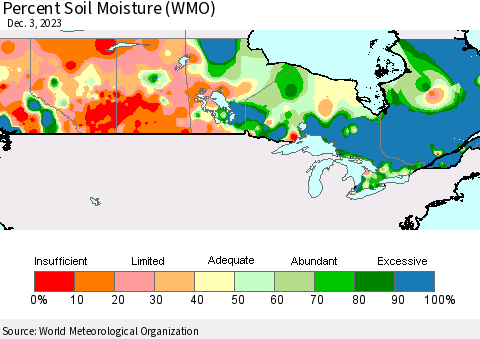 Canada Percent Soil Moisture (WMO) Thematic Map For 11/27/2023 - 12/3/2023