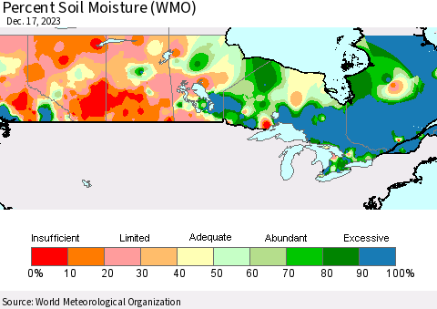 Canada Percent Soil Moisture (WMO) Thematic Map For 12/11/2023 - 12/17/2023
