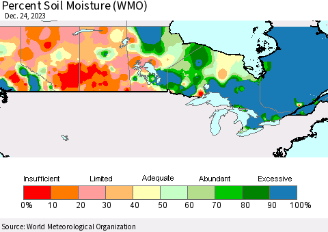 Canada Percent Soil Moisture (WMO) Thematic Map For 12/18/2023 - 12/24/2023