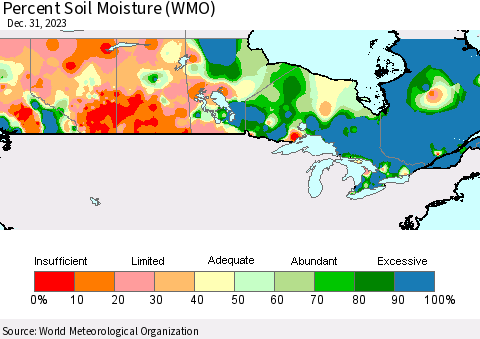 Canada Percent Soil Moisture (WMO) Thematic Map For 12/25/2023 - 12/31/2023