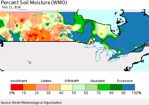 Canada Percent Soil Moisture (WMO) Thematic Map For 2/5/2024 - 2/11/2024